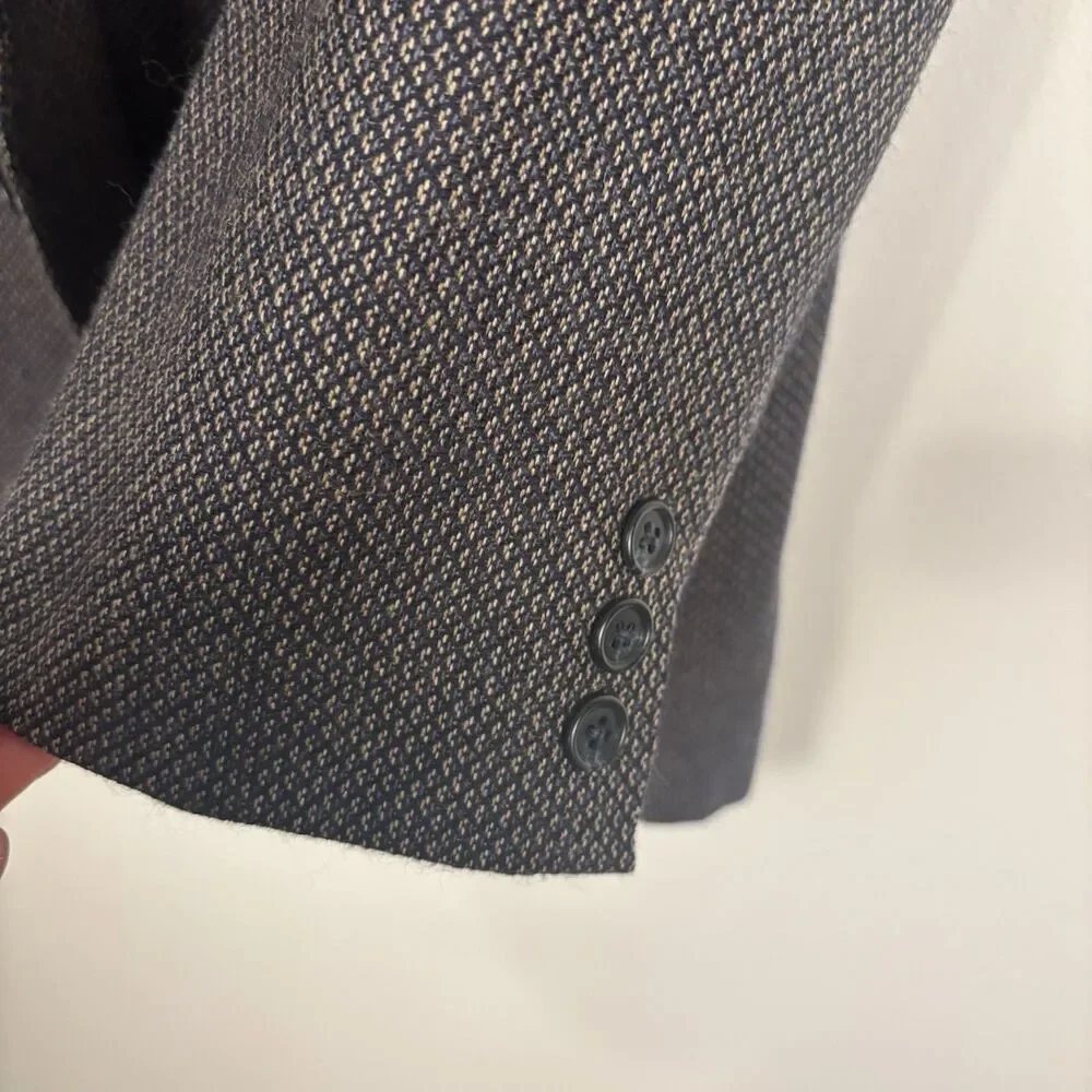 VTG Stanley Blacker Mens 44R Sport Coat Blazer Jacket Brown Blue Micro Pattern